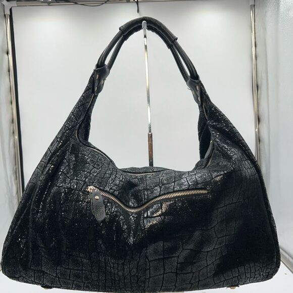 Lola Bernard Shimmer Croco Embossed Soft Leather Slouch Bag - Picture 1 of 11